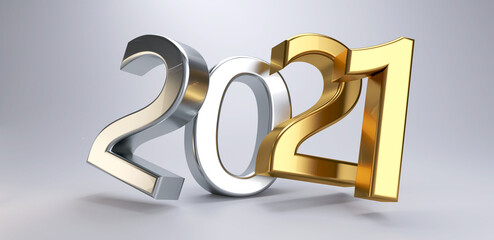 2021 golden bold letters on grey background 3d-illustration