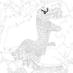 Obraz premium Coloring book for children with a dinosaur in cartoon style, tyrannosaurus