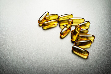 Close-up of omega-3 on a light background