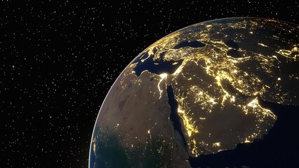 realistic united arab emirates from space, UAE from space, night saudi arabia from space 3d render