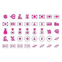 pink  money and currency icons