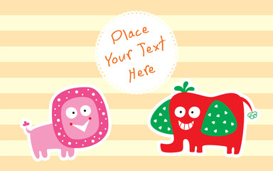 cute elephant and lion friendship greeting card