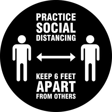 Practice Social Distancing Keep 6 Feet Apart From Others Round Instruction Icon. Vector Image.