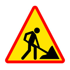 road works sign. person is digging icon.  a man digging ground symbol. under construction sign.