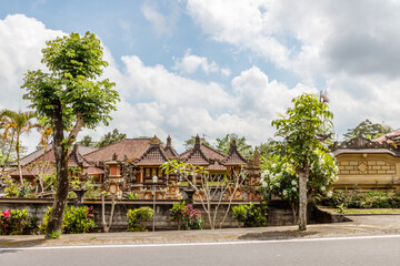 Streets of Desa Katung in Kintamani, Bangli, Bali, Indonesia. Traditional Balinese houses with family altars.