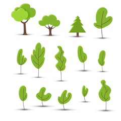 Collection green trees. Isolated on white. Vector illustration EPS10. 