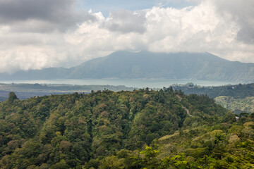 Fototapeta na wymiar Panoramic view of volcano Batur (Gunung Batur) and Lake Batur (Danau Batur). Kintamani, Bangli, Bali, Indonesia.