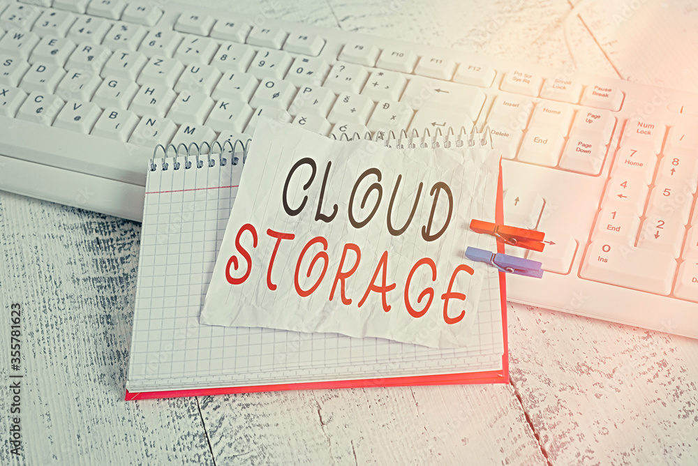 Poster handwriting text cloud storage. conceptual photo computing connect devices to cloud data on remote s