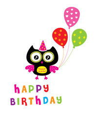 happy owl birthday party invitation card