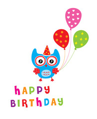 happy owl birthday party invitation card