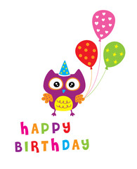 happy owl birthday party invitation card