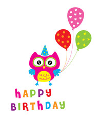 happy owl birthday party invitation card