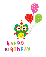 happy owl birthday party invitation card