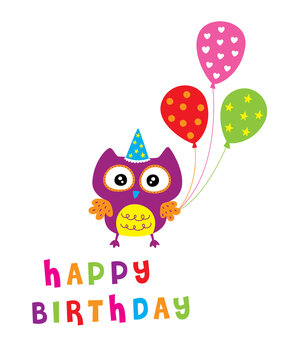 happy owl birthday party invitation card