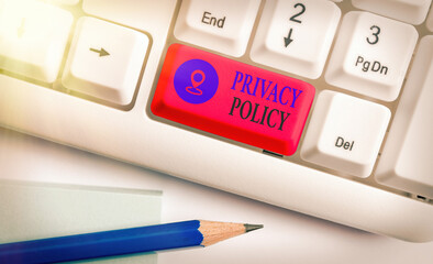 Text sign showing Privacy Policy. Business photo showcasing Documentation regarding the management...