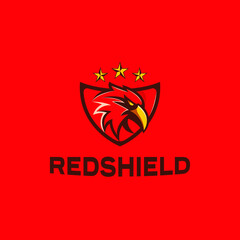 Eagle shield logo with 3 stars element in isolated red background