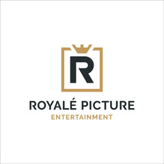 Minimalist and elegant letter RR initial monogram logo with frame and crown element in isolated white background