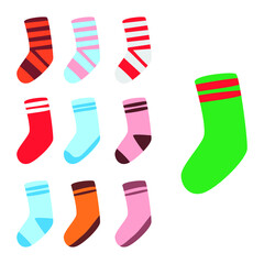 Set of Simple Vector Design of Socks in Orange, Blue, White, Red, Pink and Green