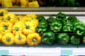 Bell pepper, sweet pepper or capsicum on shelf in supermarket