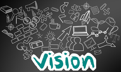 Vision text with creative drawing for business success, strategy and planning concept