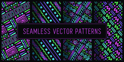Seamless 90s Surf Pattern Set