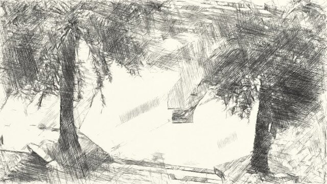art drawing black and white of nature garden