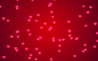 Valentine day pink hearts light on red background.