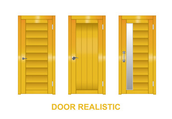 Set aluminium door realistic vector, metal gold close concept gradient design background emblem isolated

