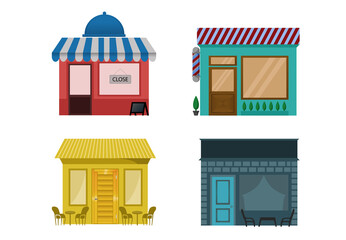 Set vector building store offline, market office shop vector illustration, concept retail sale flat design emblem isolated
