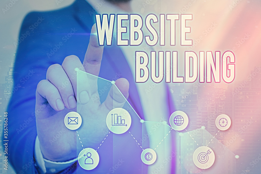 Poster writing note showing website building. business concept for site is constructed according to the cli