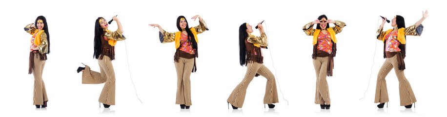 Girl in colourful latino dress isolated on white