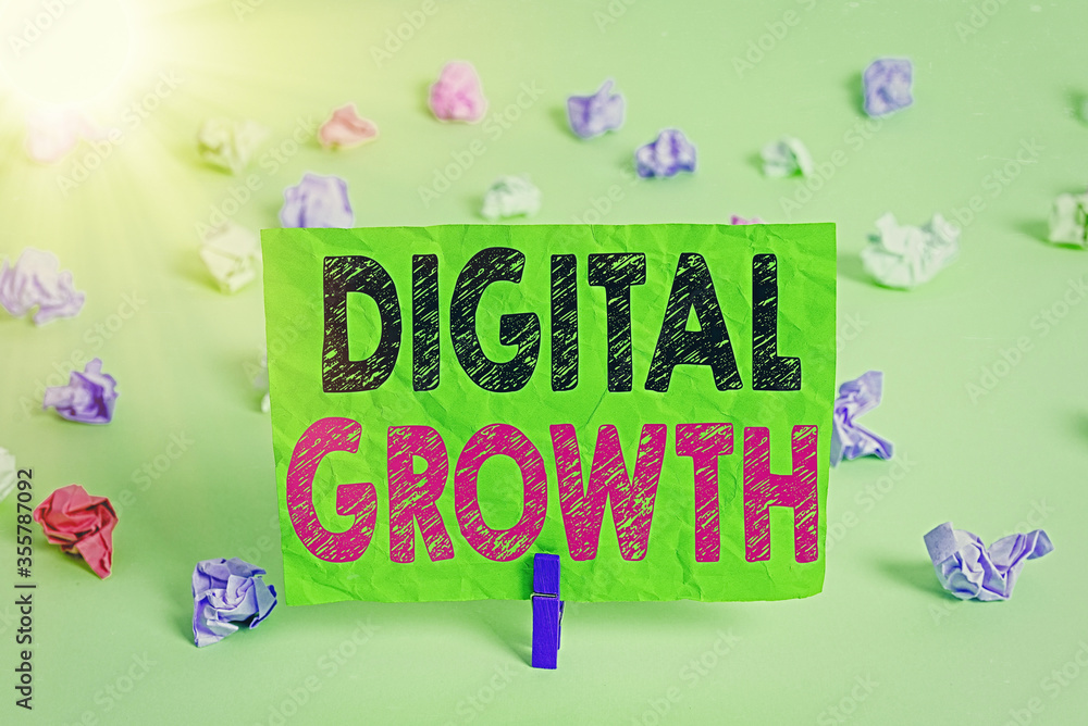 Poster Writing note showing Digital Growth. Business concept for early stages of business progress developing a shared vision