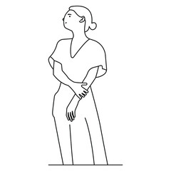 woman pose wearing pink dress outline vector illustration 