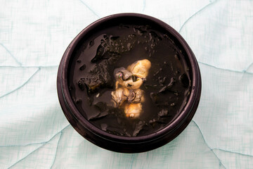 Korean food Seaweed Soup with oyster which is called Miyeok-guk