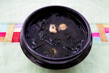 Korean food Seaweed Soup with oyster which is called Miyeok-guk