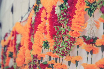 Indian Hindu wedding ceremony ritual items and decorations close up