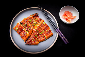 Japanese cuisine Unagi Kabayaki with pickled ginger