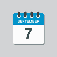 Calendar icon day 7 September, template date days