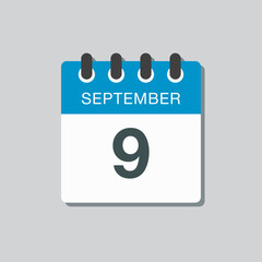 Calendar icon day 9 September, template date days