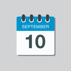 Calendar icon day 10 September, template date days