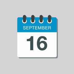 Calendar icon day 16 September, template date days