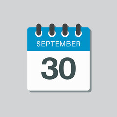 Calendar icon day 30 September, template date days