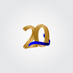 20 Years Anniversary Celebration Number Gold Vector Template Design Illustration