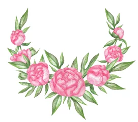Meubelstickers Wreath of pink peonies © Olena