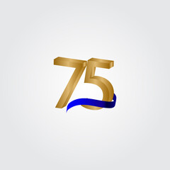 75 Years Anniversary Celebration Number Gold Vector Template Design Illustration