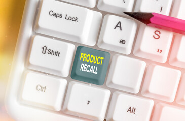 Text sign showing Product Recall. Business photo text request to return the possible product issues...