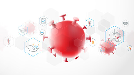 Composition of Coronavirus. Covid-19 Coronavirus Concept. Coronavirus Protection Related Icons. Abstract Technology Digital Hi Tech Concept Background
