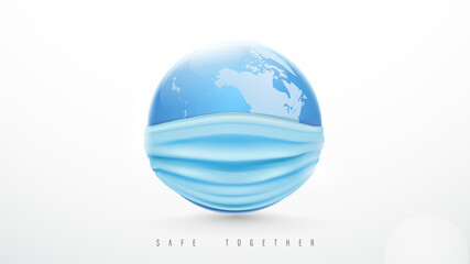 Earth Planet wears The Protective Mask. World Epidemic Danger from Coronavirus. World Health Day
