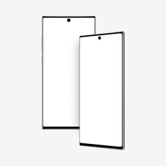 Modern frameless smartphones with front and perspective side view isolated on white background. Vector illustration