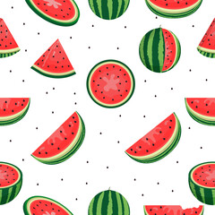 Seamless background with watermelon slices. Vector illustration.